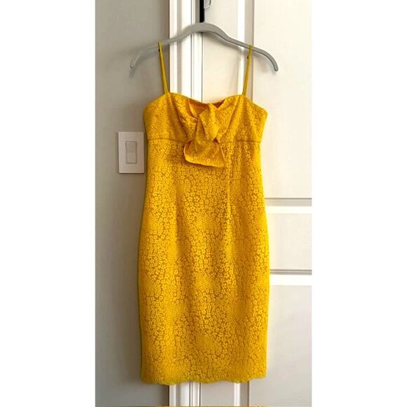 Trina Turk Bright Yellow Lace Twist Bow Sheath Dress Size 0 - Picture 2 of 8